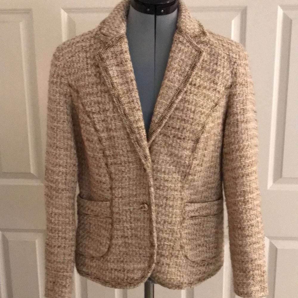 Coldwater Creek Boucle Tweed Ivory Tan Blazer Size 8